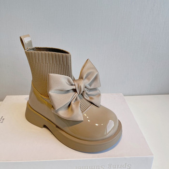 Παιδικά παπούτσια μόδας λουστρίνι φιόγκος για κορίτσια Δερμάτινα μποτάκια 2022 φθινόπωρο νέες παιδικές κάλτσες μονές μπότες 1-15 ετών