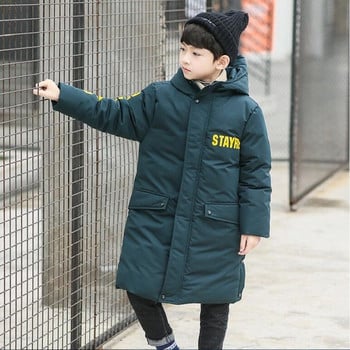 -30 μοίρες Υψηλής ποιότητας Winter Boys Long Coat Ρούχα παλτό Snowsuit Χοντρή κουκούλα Parka ζεστό βαμβακερό μπουφάν για παιδικά ρούχα