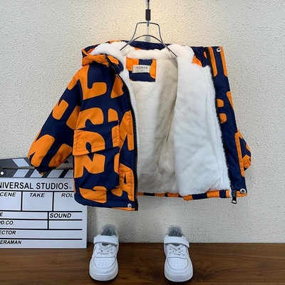 Zēnu Mētelis Jaka Virsdrēbes Topi Kokvilna 2022 Fashion Thicken Plus Velvet Ziemas Rudens Liela izmēra mētelis Bērnu apģērbi