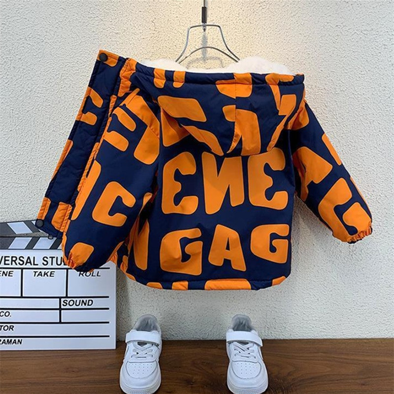 Zēnu Mētelis Jaka Virsdrēbes Topi Kokvilna 2022 Fashion Thicken Plus Velvet Ziemas Rudens Liela izmēra mētelis Bērnu apģērbi