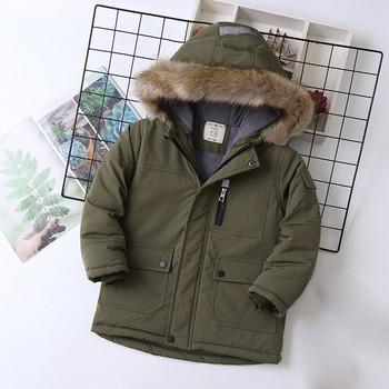 IYEAL Boys Coats Autumn Winter Fashion Hooded Fur Children\'s Plus Velvet Warming Cotton Outerwear for Children Jacket 5-14 Years