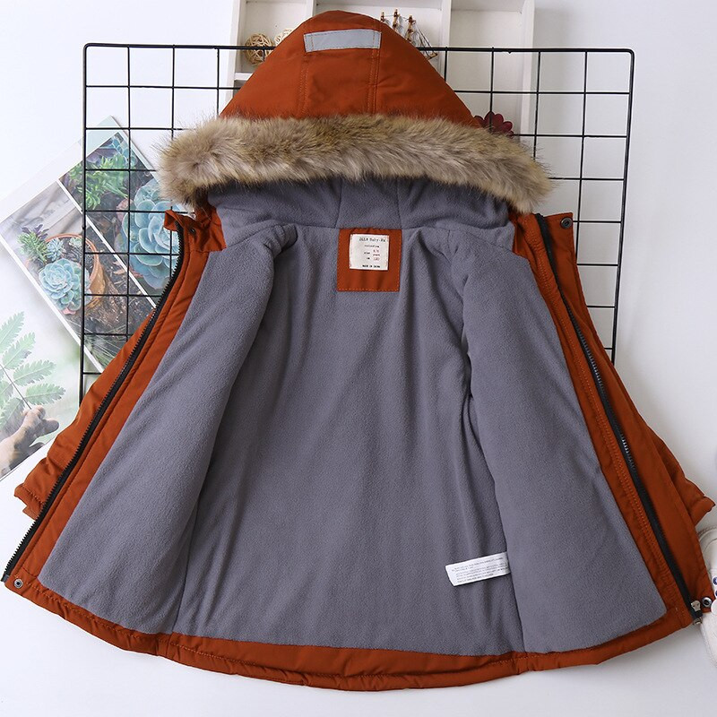 IYEAL zēnu mēteļi rudens ziemas modes ar kapuci kažokādas bērnu plus samta sildošas kokvilnas virsdrēbes bērniem jaka no 5 līdz 14 gadiem