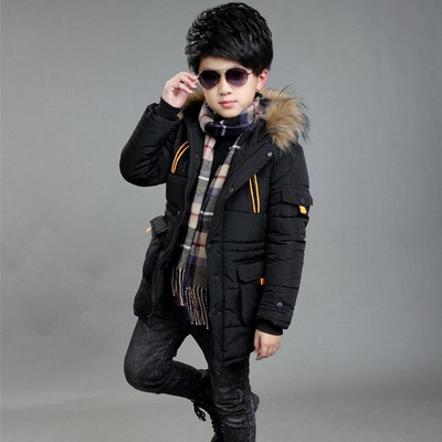 Ziemas 2-14 gadus veciem bērniem ar burtu apdruku Jacket Boys vienkrāsaina vienkārša brīva jaka silta Plīša dūnu jaka ar kapuci