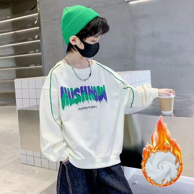 Κορυφαίο πουλόβερ με κουκούλα για αγόρια με βελούδινη επένδυση, φθινόπωρο και χειμώνα 2022, Παιδικό μονόστρωτο πουκάμισο με φλις φόδρα με κουκούλα