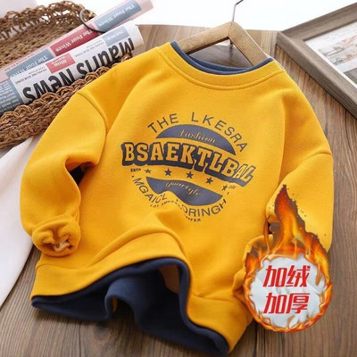 Κορυφαίο πουλόβερ με κουκούλα για αγόρια με βελούδινη επένδυση, φθινόπωρο και χειμώνα 2022, Παιδικό μονόστρωτο πουκάμισο με φλις φόδρα με κουκούλα