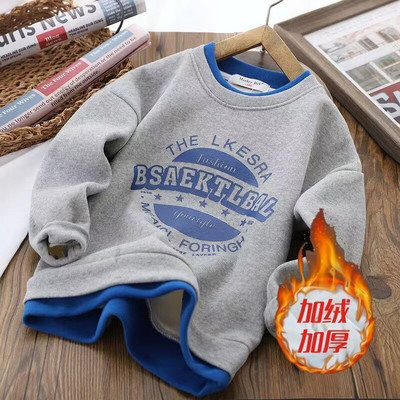 Κορυφαίο πουλόβερ με κουκούλα για αγόρια με βελούδινη επένδυση, φθινόπωρο και χειμώνα 2022, Παιδικό μονόστρωτο πουκάμισο με φλις φόδρα με κουκούλα