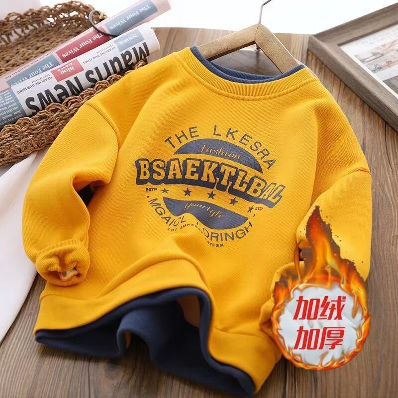 Κορυφαίο πουλόβερ με κουκούλα για αγόρια με βελούδινη επένδυση, φθινόπωρο και χειμώνα 2022, Παιδικό μονόστρωτο πουκάμισο με φλις φόδρα με κουκούλα