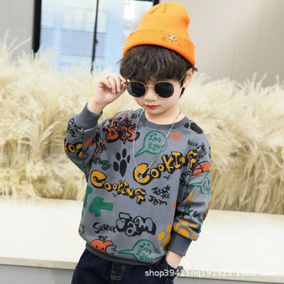 Zēnu džemperis, 2022. gada pavasara rudens, jauns drukāts ciparu un burtu džemperis Bērnu džemperis Skaisti topi