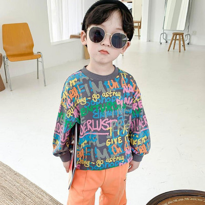 Zēnu džemperis, 2022. gada pavasara rudens, jauns drukāts ciparu un burtu džemperis Bērnu džemperis Skaisti topi