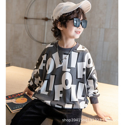 Zēnu džemperis, 2022. gada pavasara rudens, jauns drukāts ciparu un burtu džemperis Bērnu džemperis Skaisti topi