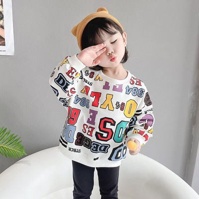 Zēnu džemperis, 2022. gada pavasara rudens, jauns drukāts ciparu un burtu džemperis Bērnu džemperis Skaisti topi