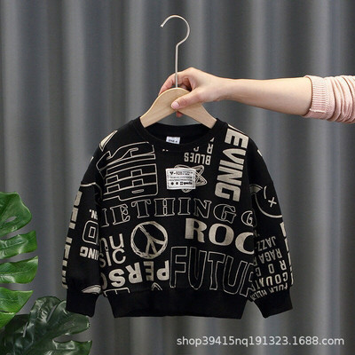 Zēnu džemperis, 2022. gada pavasara rudens, jauns drukāts ciparu un burtu džemperis Bērnu džemperis Skaisti topi