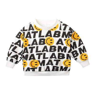 Zēnu džemperis, 2022. gada pavasara rudens, jauns drukāts ciparu un burtu džemperis Bērnu džemperis Skaisti topi