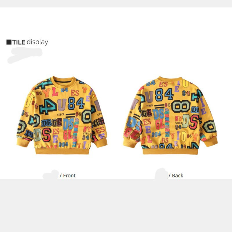 Zēnu džemperis, 2022. gada pavasara rudens, jauns drukāts ciparu un burtu džemperis Bērnu džemperis Skaisti topi