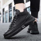 Vīriešu ādas ziemas apavi ar plakanu zoli un uzrakstu