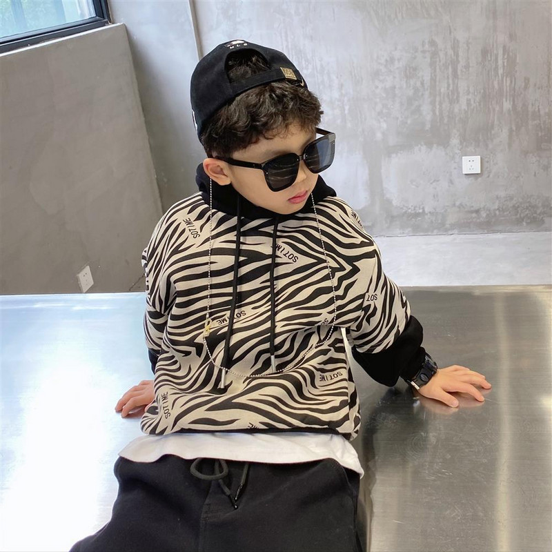 2021. gada bērnu meiteņu džemperis, silts kapucis Bērnu Ziemassvētku pusaudžu zēnu meitenēm, mazuļu zebras raksta džemperis, gadījuma rakstura jaka 4–12 gadiem