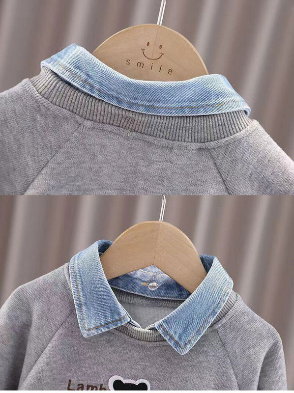 Φούτερ για αγόρια 2022 Νέος γιακάς με τζιν μωρό Κορυφαίο καρτούν Παιδικά χαριτωμένα φούτερ άνοιξη φθινόπωρο 2 4 6 8 10 έτος