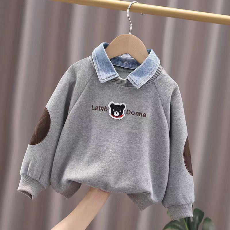 Φούτερ για αγόρια 2022 Νέος γιακάς με τζιν μωρό Κορυφαίο καρτούν Παιδικά χαριτωμένα φούτερ άνοιξη φθινόπωρο 2 4 6 8 10 έτος