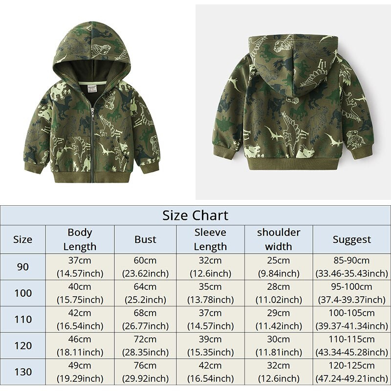 Παιδικά εξωτερικά ρούχα Φούτερ με κουκούλα για αγόρια με φερμουάρ Βρεφικά ρούχα για αγόρια με στάμπα Δεινόσαυροι Παιδικά ρούχα Στολή πουκάμισο για το σχολείο