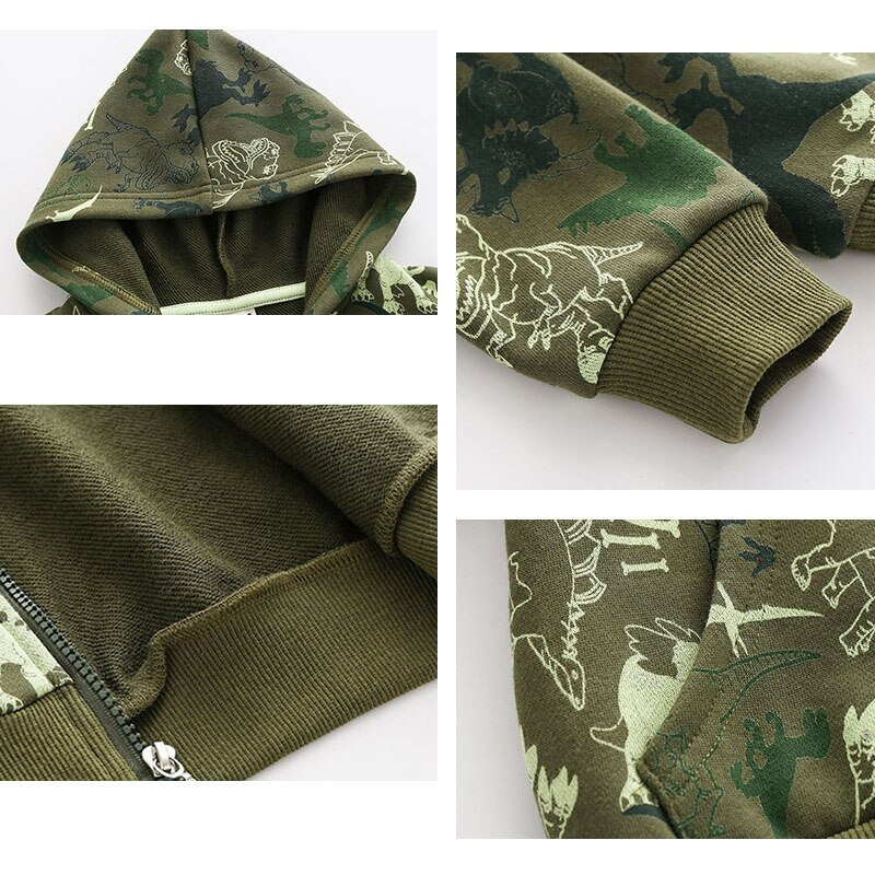 Παιδικά εξωτερικά ρούχα Φούτερ με κουκούλα για αγόρια με φερμουάρ Βρεφικά ρούχα για αγόρια με στάμπα Δεινόσαυροι Παιδικά ρούχα Στολή πουκάμισο για το σχολείο