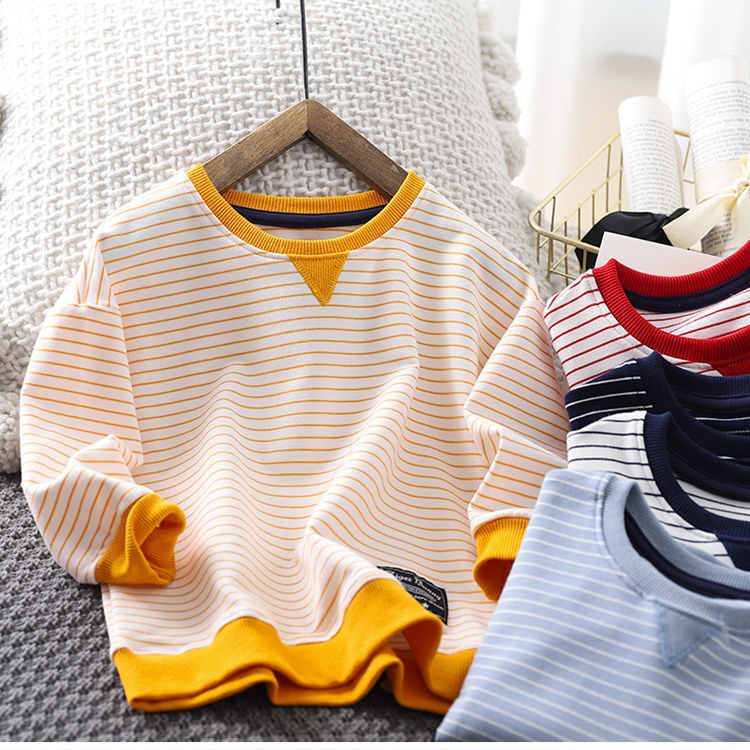 VIDMID Φούτερ για αγόρια βαμβακερά ανοιξιάτικα και φθινοπωρινά φορούν νέο ξένο στυλ παιδικό ριγέ πουλόβερ μπλουζάκια για αγόρια P767
