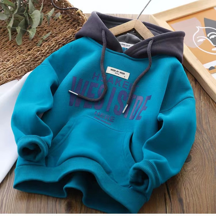 Ziemas zēnu apģērbi Hoodies Plus velet Thicken Thermal Loose Puloveri burtu apdruka Ikdienas bērnu apģērbi sporta krekli Topi
