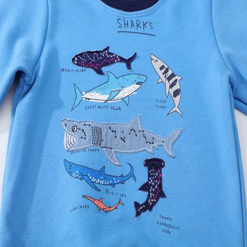 Jumping Meters Boys Суичъри с дълги ръкави Shark Embroidery Pattern Детски дрехи Есенни връхни дрехи Сини дрехи 2-7 години