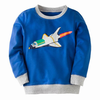 Lēcieni Metri Zēniem Garām piedurknēm Haizivs Izšuvums Raksts Džemperi Bērnu Apģērbs Rudens Virsdrēbes Zils Apģērbs 2–7 gadi