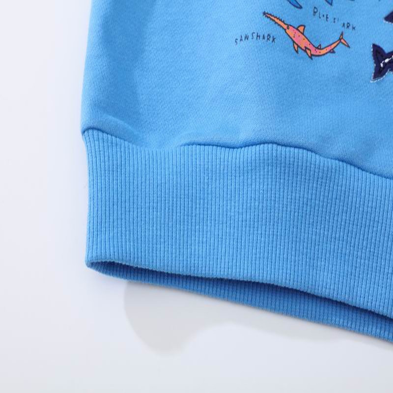 Lēcieni Metri Zēniem Garām piedurknēm Haizivs Izšuvums Raksts Džemperi Bērnu Apģērbs Rudens Virsdrēbes Zils Apģērbs 2–7 gadi