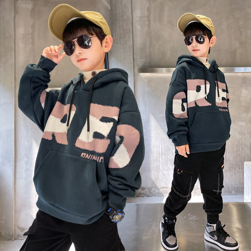 Poiste kevad-sügis pikkade varrukatega topid Uus mood Laste kapuutsiga kampsunid Teen Boy Must lilla pullover 5 6 7 8 9 11 14 aastat