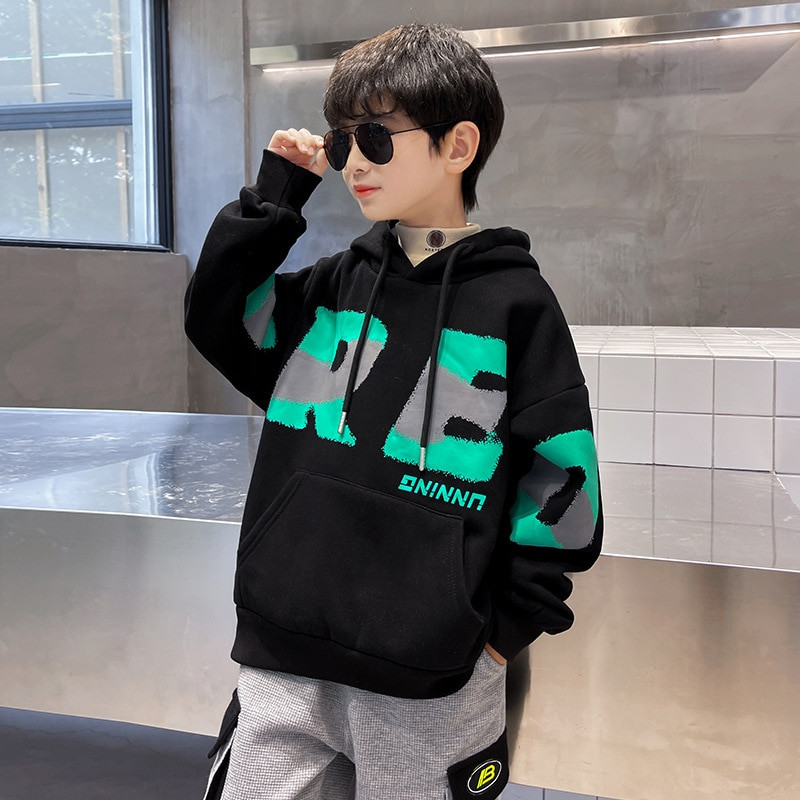 Poiste kevad-sügis pikkade varrukatega topid Uus mood Laste kapuutsiga kampsunid Teen Boy Must lilla pullover 5 6 7 8 9 11 14 aastat