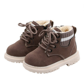 Детски ежедневни обувки Есен Зима Снежни ботуши Обувки за момчета Модни кожени меки противоплъзгащи ботуши за момичета 21-30 Спортни обувки за бягане