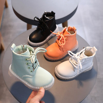 2022 есен Британски стил Tide Ботуши Момчета и момичета Меко дъно Нехлъзгащо се модно цип Бебешки обувки за малко дете Ученически обувки 21-30