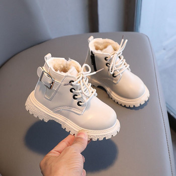 Μόδα δερμάτινο αντιολισθητικό μποτάκι για τον αστράγαλο Ζεστές βελούδινες μοντέρνες μπότες για παιδιά Χειμερινά παιδικά παπούτσια για μωρά Λευκά μαύρα μποτάκια χιονιού για αγόρια κορίτσια
