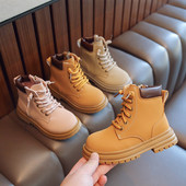 Trend bērnu zābaki ar kuplu zoli zirgu izjādes meitenēm Rozā Retro pelēki brūni zēnu motociklu zābaki Ērti bērnu apavi F07244