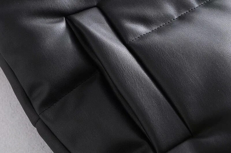 Fekete álló galléros mellények női divatos cipzáras PU bőr kabátok női elegáns őszi téli rövid mellények női női