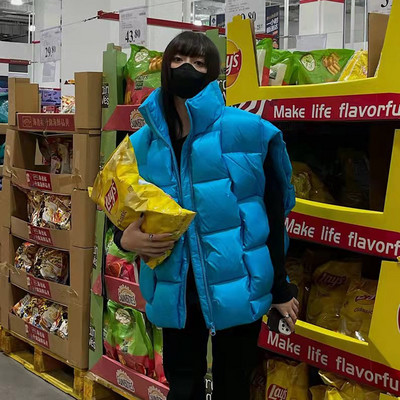 Ζεστό γιλέκο 2022 Αμάνικο Γυναικείο Πράσινο Χαλαρό Λευκό Γιλέκο με Πούπι Πάπια Μόδα Στάντ Γιακά Αμάνικο Ζευγάρι υφαντό γιλέκο