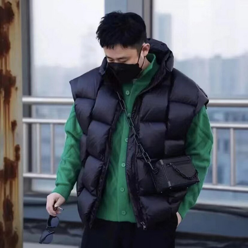 Ζεστό γιλέκο 2022 Αμάνικο Γυναικείο Πράσινο Χαλαρό Λευκό Γιλέκο με Πούπι Πάπια Μόδα Στάντ Γιακά Αμάνικο Ζευγάρι υφαντό γιλέκο