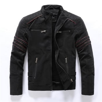 Δερμάτινο μπουφάν Winter Motorcycle PU Ανδρικά 2022 Vintage Fleece Ζεστό δερμάτινο παλτό με πολλές τσέπες Ανδρικά φθινοπωρινά μπουφάν με φερμουάρ