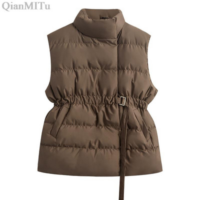 Jauna modes rudens stenda apkakle Eleganti Mēteļi Silti Virsdrēbes Ikdienas jostas Bez piedurknēm ziemas sieviešu vestes jakas