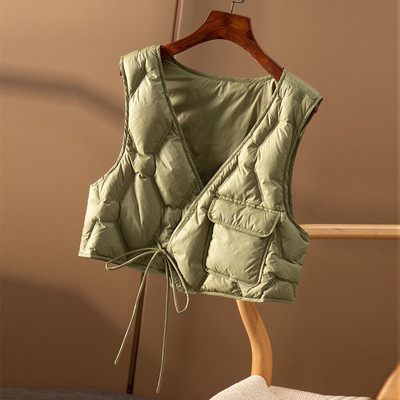 Neploe apgriezta sieviešu veste Modes savilkšanas aukla vienkrāsaina kokvilnas vestes bez piedurknēm virsdrēbes ziemas veste jaka sievietēm