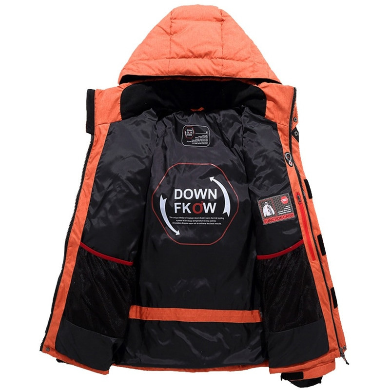 2022. gada ziemas sniega dūnu jaka Vīriešu ikdienas bieza, silta parka mēteļi ar kapuci, daudzkabatu baltā pīļu dūnu vējjaka jaka virsjaka