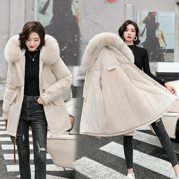 2022 Νέο χειμωνιάτικο γυναικείο μπουφάν Parka Fashion Long Coat Wool Liner Parkas Slim με κουκούλα Parkas Slim με γιακά γούνας Ζεστά ρούχα χιονιού με επένδυση