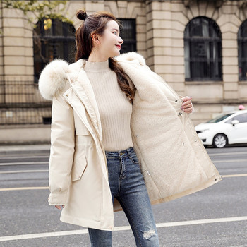 2022 Νέο χειμωνιάτικο γυναικείο μπουφάν Parka Fashion Long Coat Wool Liner Parkas Slim με κουκούλα Parkas Slim με γιακά γούνας Ζεστά ρούχα χιονιού με επένδυση