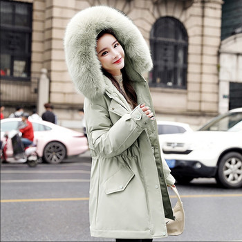 2022 Νέο χειμωνιάτικο γυναικείο μπουφάν Parka Fashion Long Coat Wool Liner Parkas Slim με κουκούλα Parkas Slim με γιακά γούνας Ζεστά ρούχα χιονιού με επένδυση