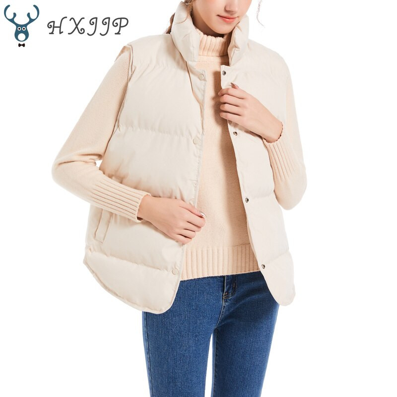 HXJJP Dūnu kokvilnas jakas bez piedurknēm Sieviešu īsas pufīgas piepūšamās veste rudens ziemas brīvs virsdrēbes maizes veste 709