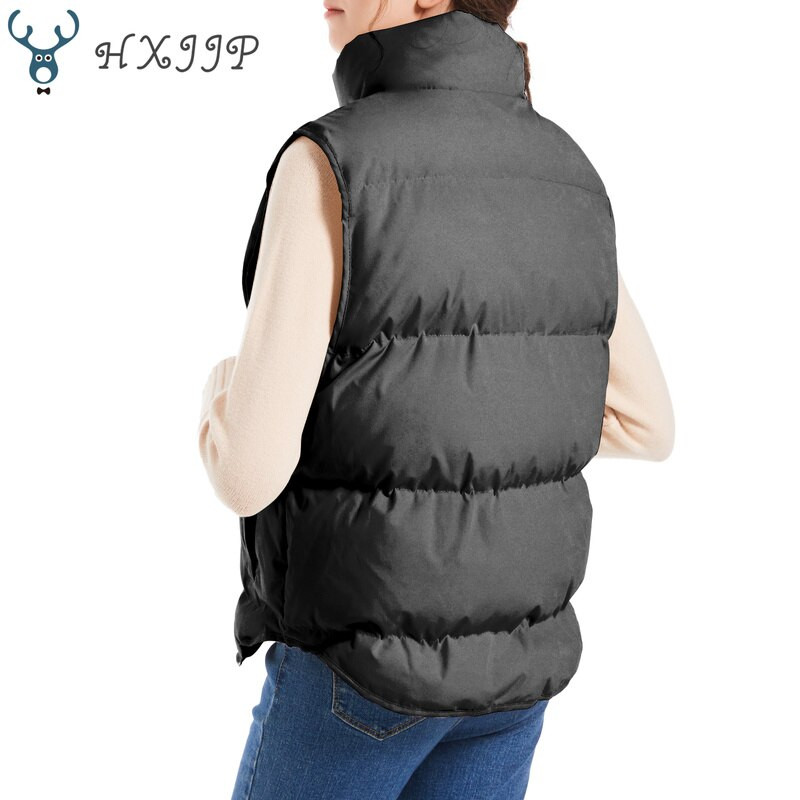 HXJJP Dūnu kokvilnas jakas bez piedurknēm Sieviešu īsas pufīgas piepūšamās veste rudens ziemas brīvs virsdrēbes maizes veste 709