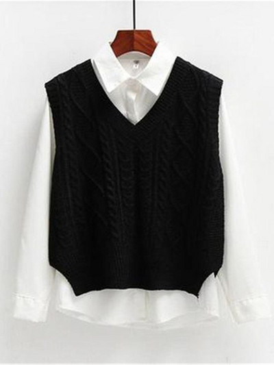 Sieviešu veste, masīva, īsa, brīva, moderna korejiešu stila bezpiedurkņu trikotāža ar V veida kakla izgriezumu, sieviešu mēteļi, vienkārši brīvā laika virsdrēbes ZY5117