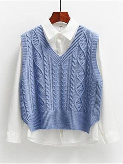 Sieviešu veste, masīva, īsa, brīva, moderna korejiešu stila bezpiedurkņu trikotāža ar V veida kakla izgriezumu, sieviešu mēteļi, vienkārši brīvā laika virsdrēbes ZY5117