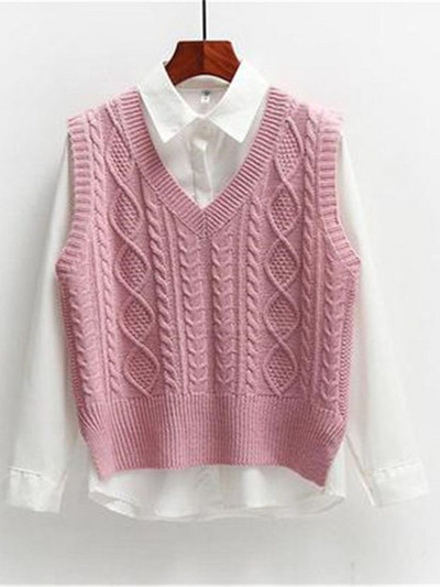 Sieviešu veste, masīva, īsa, brīva, moderna korejiešu stila bezpiedurkņu trikotāža ar V veida kakla izgriezumu, sieviešu mēteļi, vienkārši brīvā laika virsdrēbes ZY5117